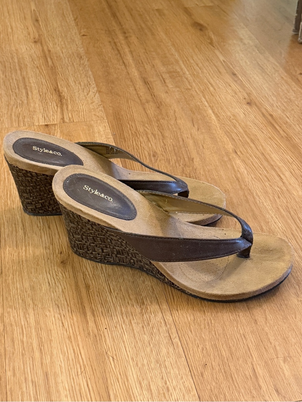 Style & Co. Dark Brown Wedge Thong Sandals
